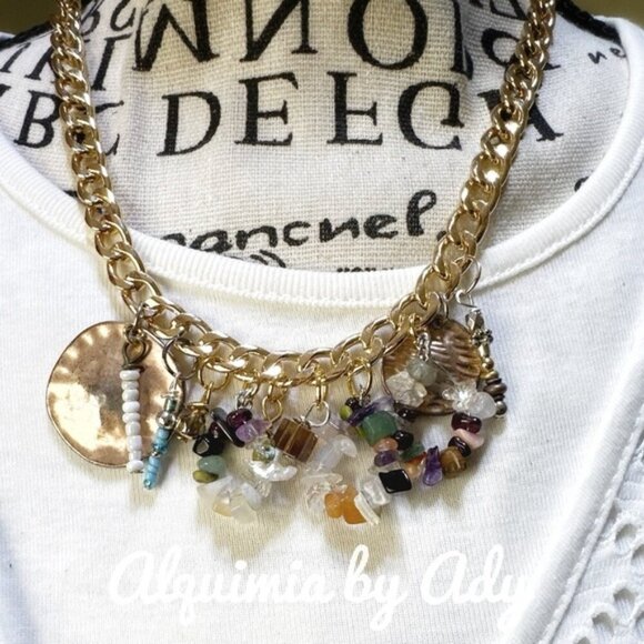 A million charms gemstones necklace cuban chain - Picture 2 of 3